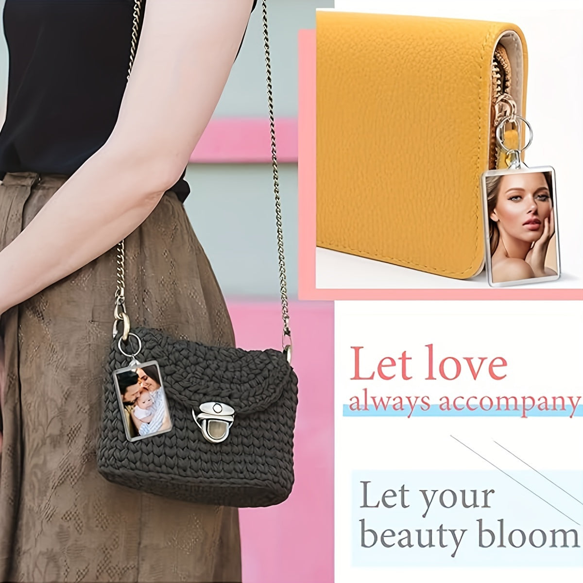 20 ta Akril Foto Ramka Kalitlar to'plami - Ikkita tomonlama to'rtburchakli rasm ushlagich, sumkalar va ryukzaklar uchun DIY charm pendant, katta bosh stiker va rasm qo'shish.