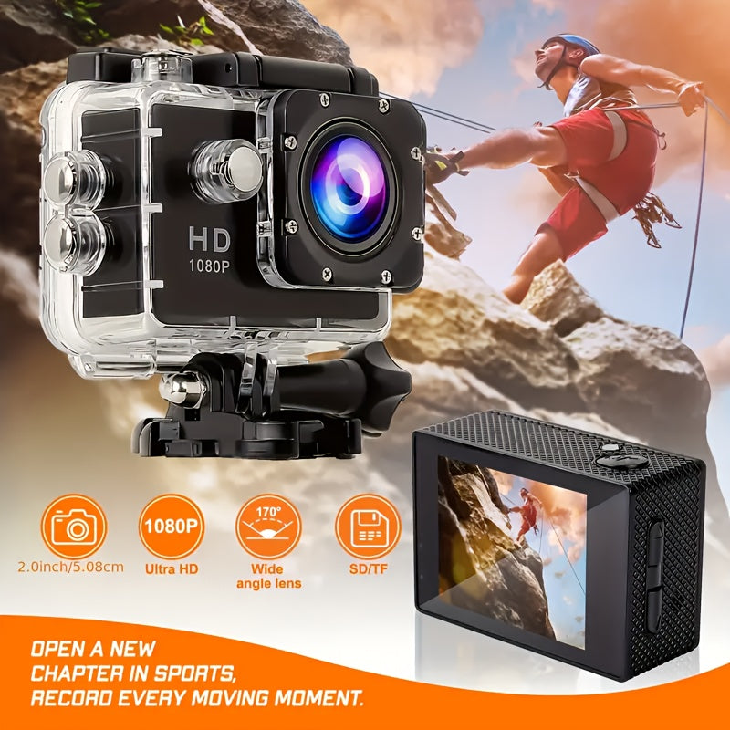 1080P HD Action Camera with 140° Wide-Angle Lens Digital Stabilization Fisheye LCD Screen