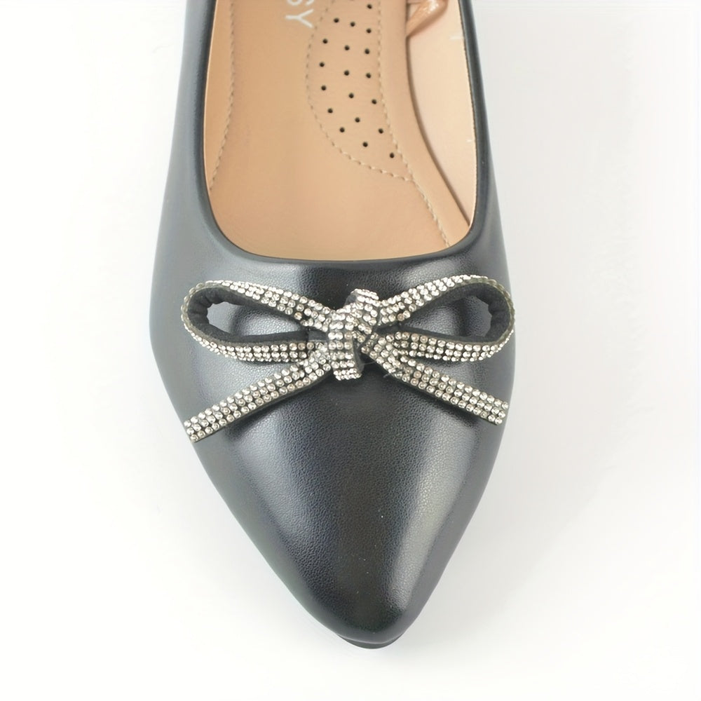 Women's Pointed Toe Slip-On Flats with Bow Casual Work Shoes Black White