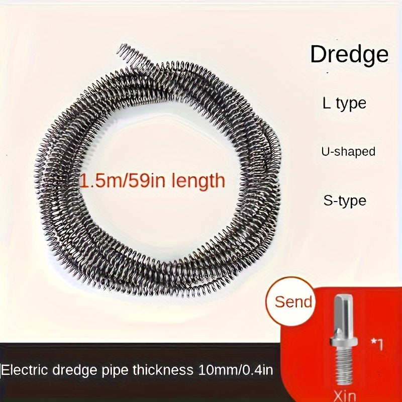 Dispositivo eléctrico de dragado de tuberías para obstrucciones en inodoros y cocinas con serpiente de drenaje y resorte de extensión