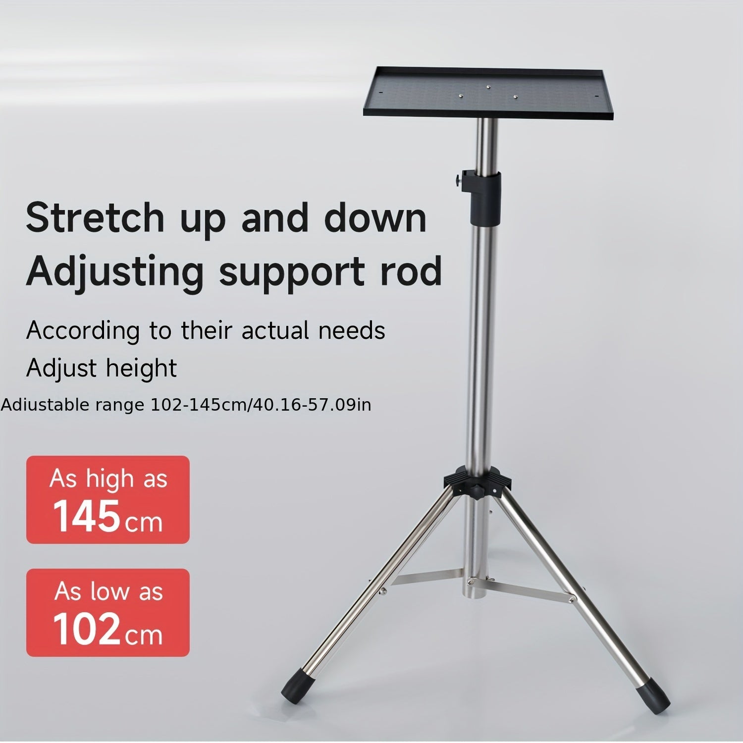 Soporte para proyector de acero inoxidable con banda elástica, altura ajustable, trípode plegable para hogar y oficina