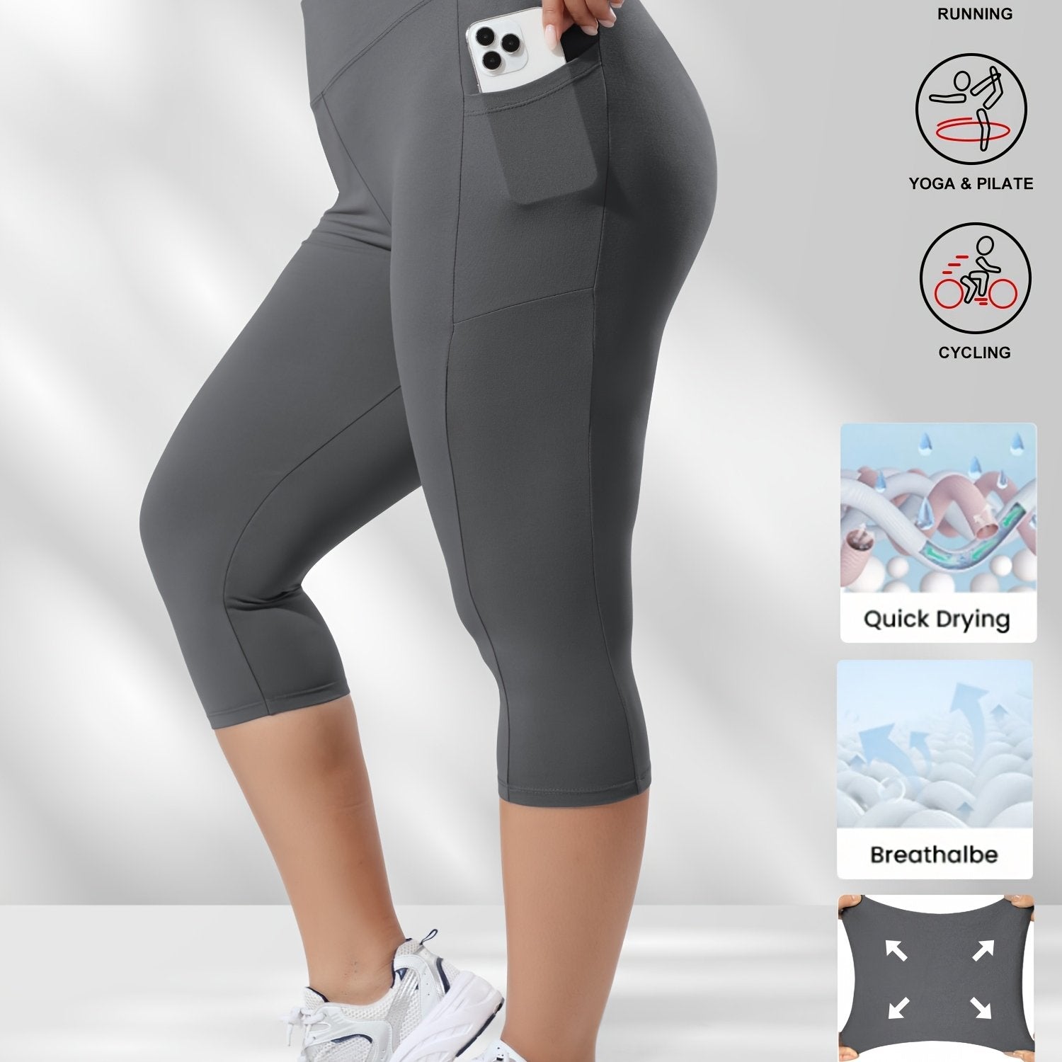 Plus Size Women's High-Waisted Side Stripe Bermuda Shorts Breathable Quick-Dry