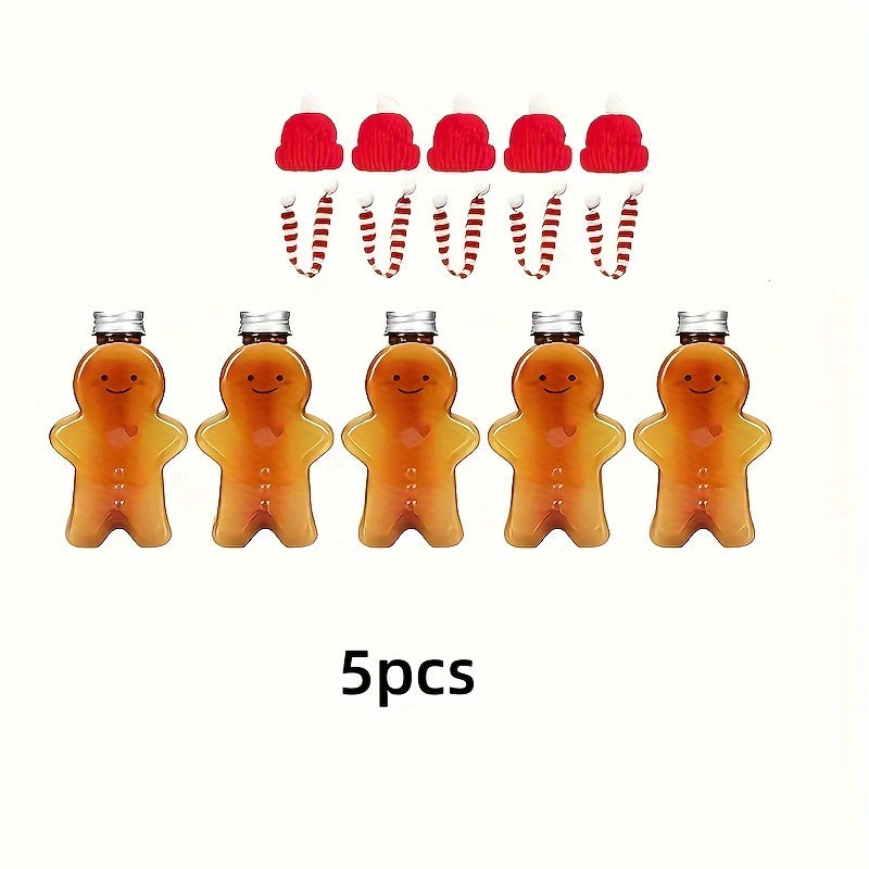 Набор из 5 пластиковых бутылок в виде пряничных человечков на Рождество, 16,91 унций, без BPA, праздничная посуда для напитков