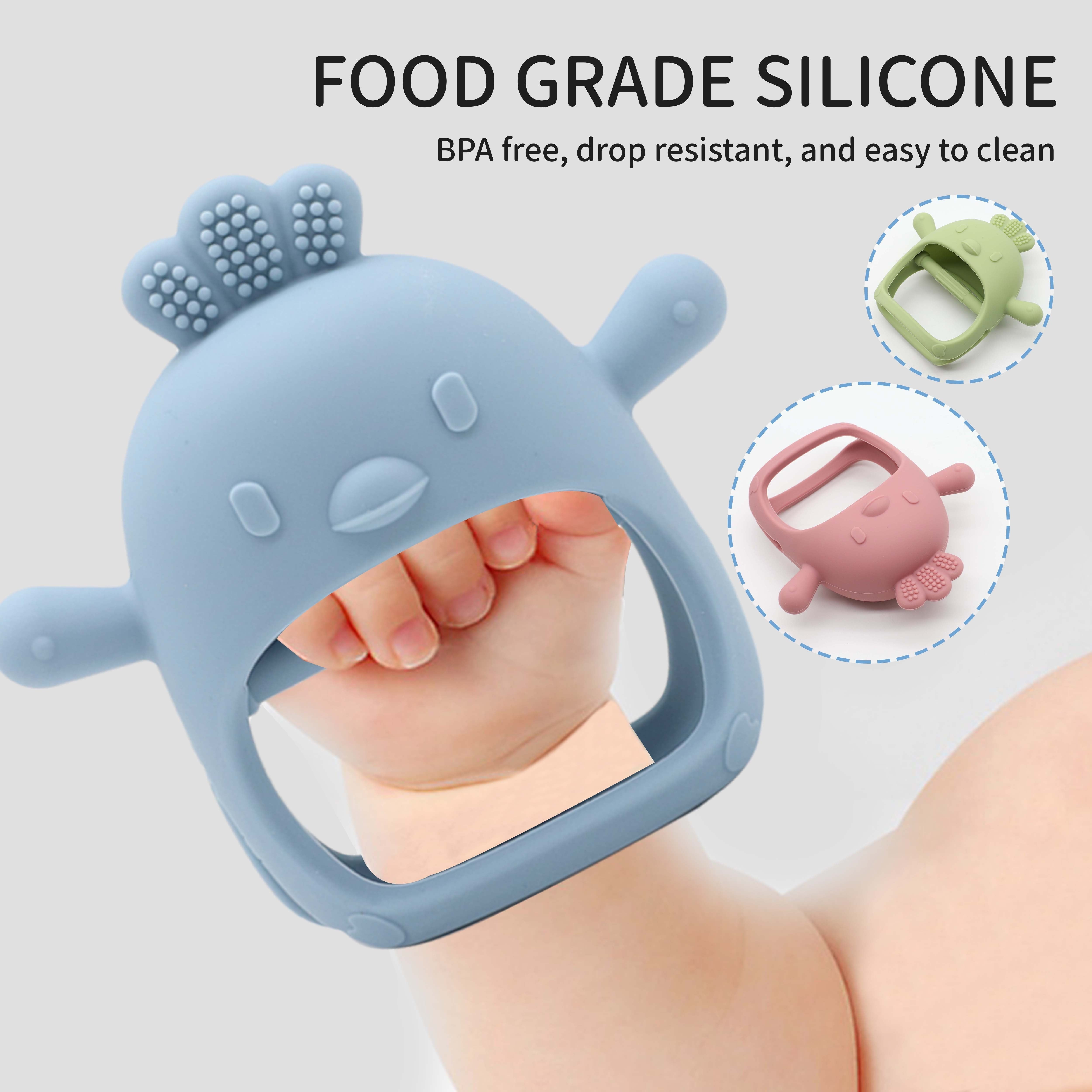 3 oydan oshgan bolalar uchun silikon tishlash o'yinchoqlari, chaynash va so'rish uchun ideal, BPA-free tushirishga qarshi qo'lqoplar, tish og'rig'ini tinchlantirish uchun.