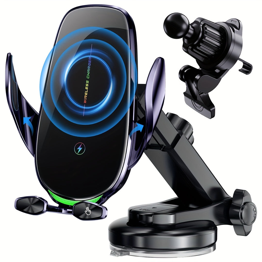 Wireless Car Charger Holder for iPhone and Samsung Galaxy 15W Fast Charging Auto Clamp Dashboard Vent Mount
