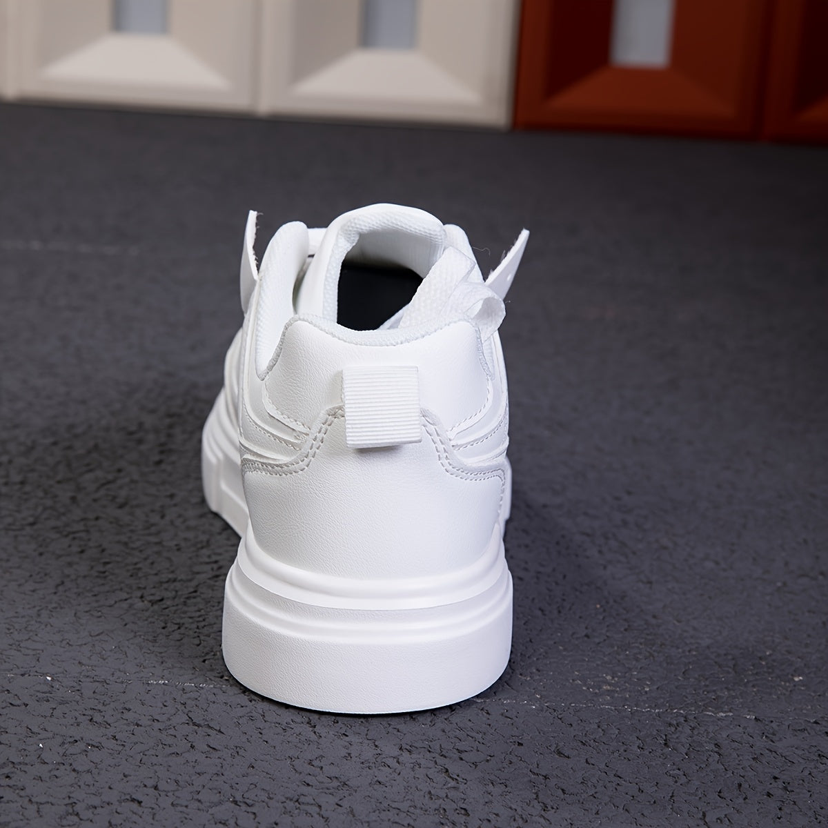 Men's White Casual Sneakers Low Top Lace-Up EVA Sole All-Season Sports Footwear