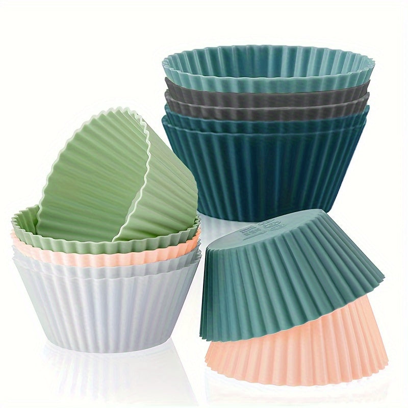 Set of 12 Silicone Muffin Cups Teal Green Pink 7.01cm Reusable Baking Liners