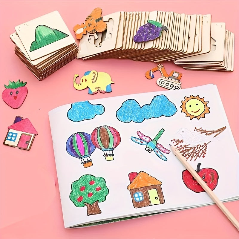 Wooden Drawing Stencils Kit for Kids Reusable Shapes for Arts and Crafts