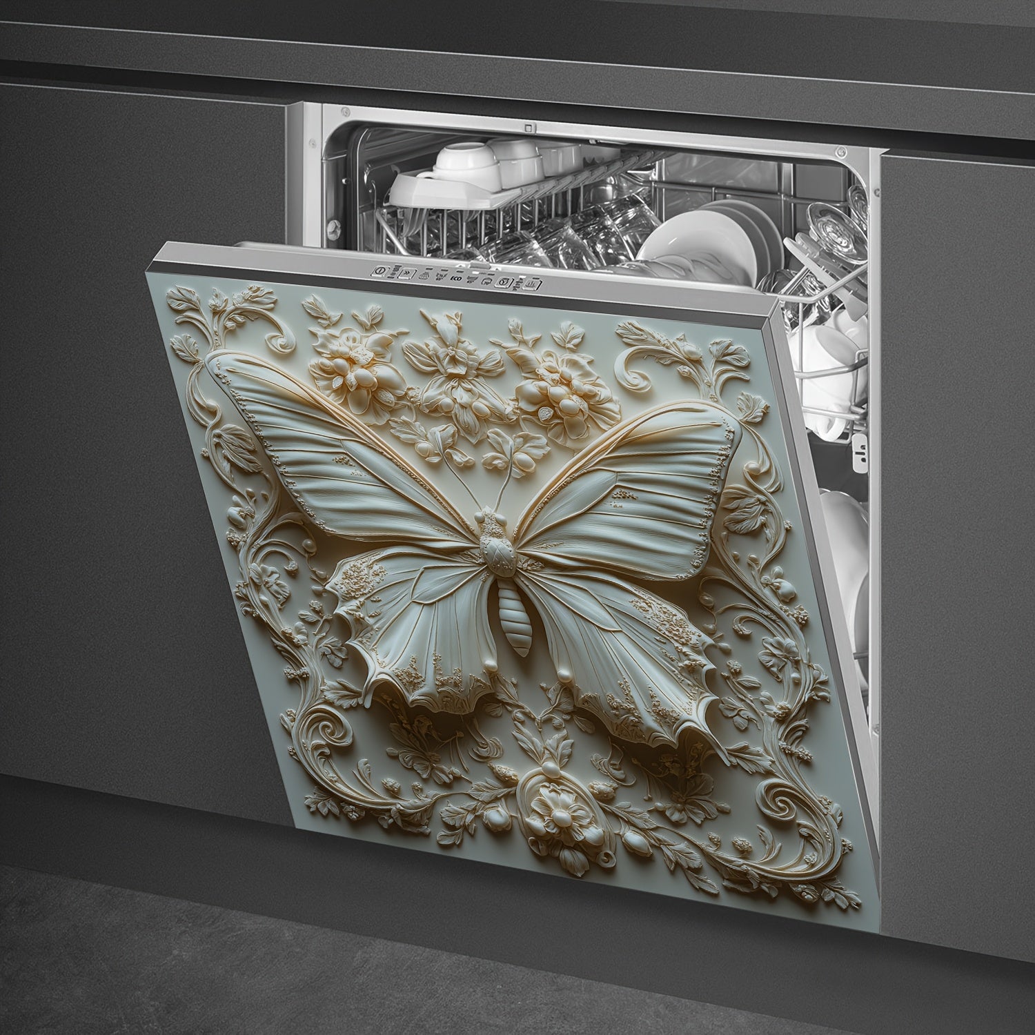 Magnetic Yellow Butterfly Carved Kitchen Dishwasher Refrigerator Door Cover Mat