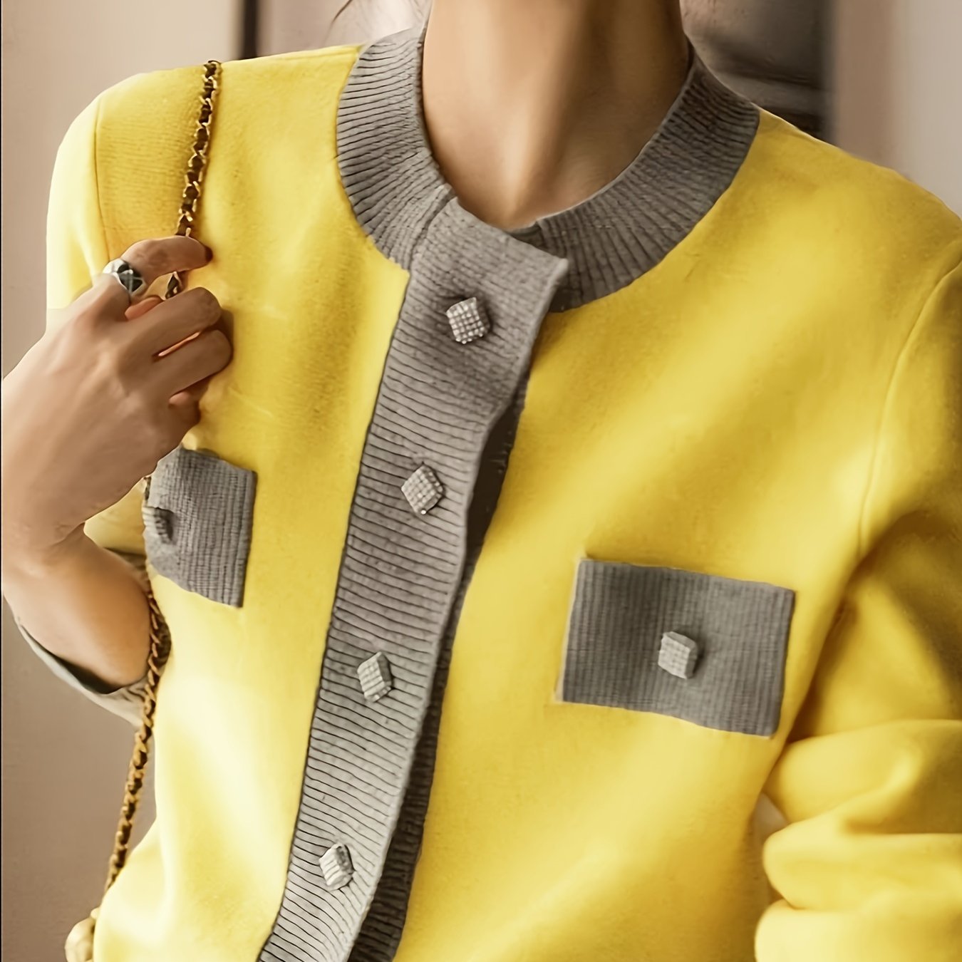 Plus o'lchamli kardigan qalin issiq rang blokli qish ochiq oldi uchun kundalik ofis