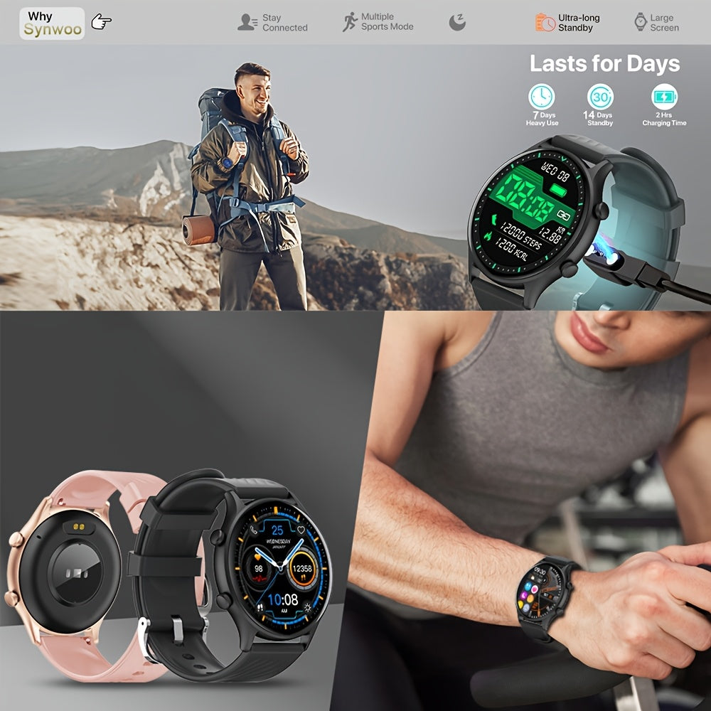 Reloj inteligente para mujeres y hombres 3.53cm pantalla táctil caja redonda banda de silicona rastreador de fitness control de música llamadas inalámbricas