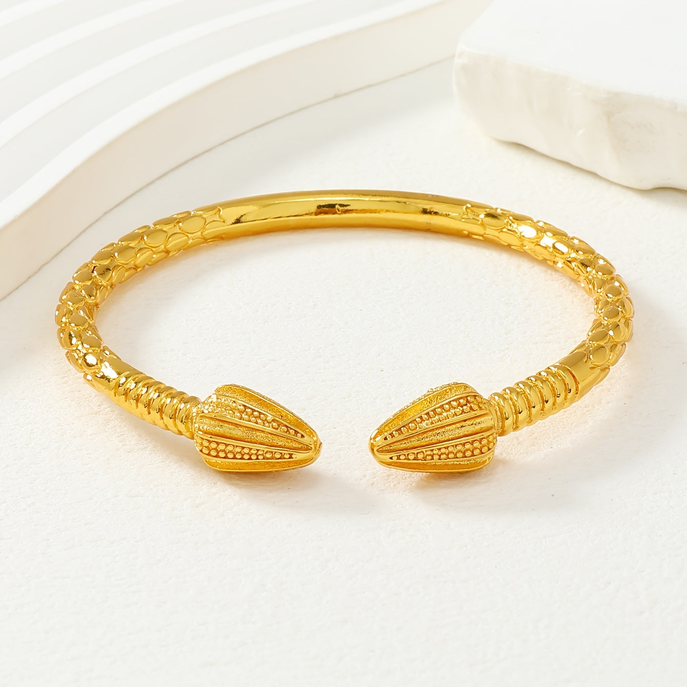 Women's Adjustable Copper Bracelet with Snake Scale Flower Design in Gold Plated