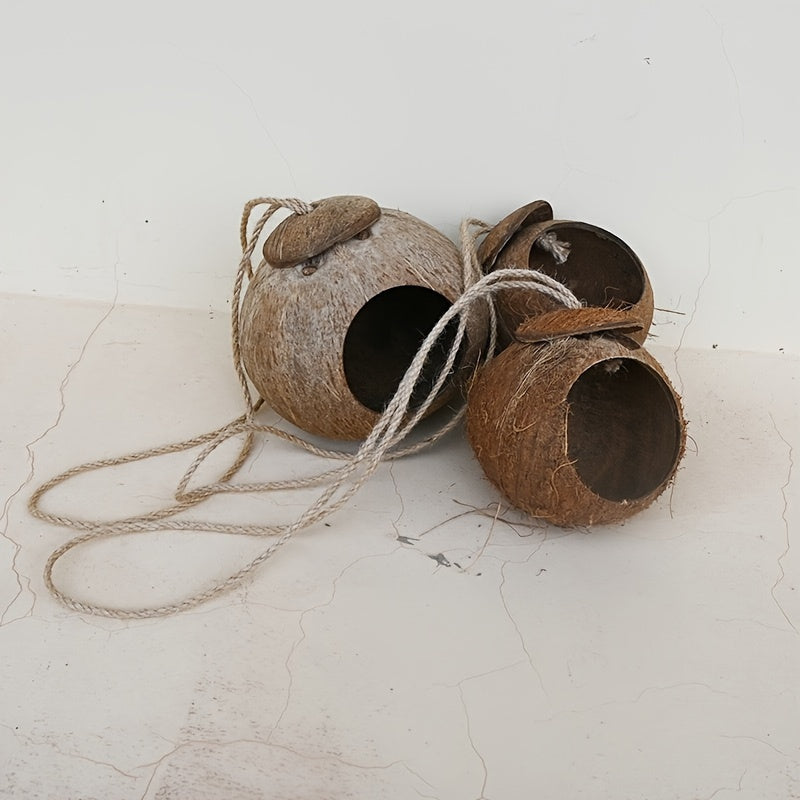 Handcrafted Coconut Shell Bird Nest for Parrot Breeding with Peony Tiger Skin Design