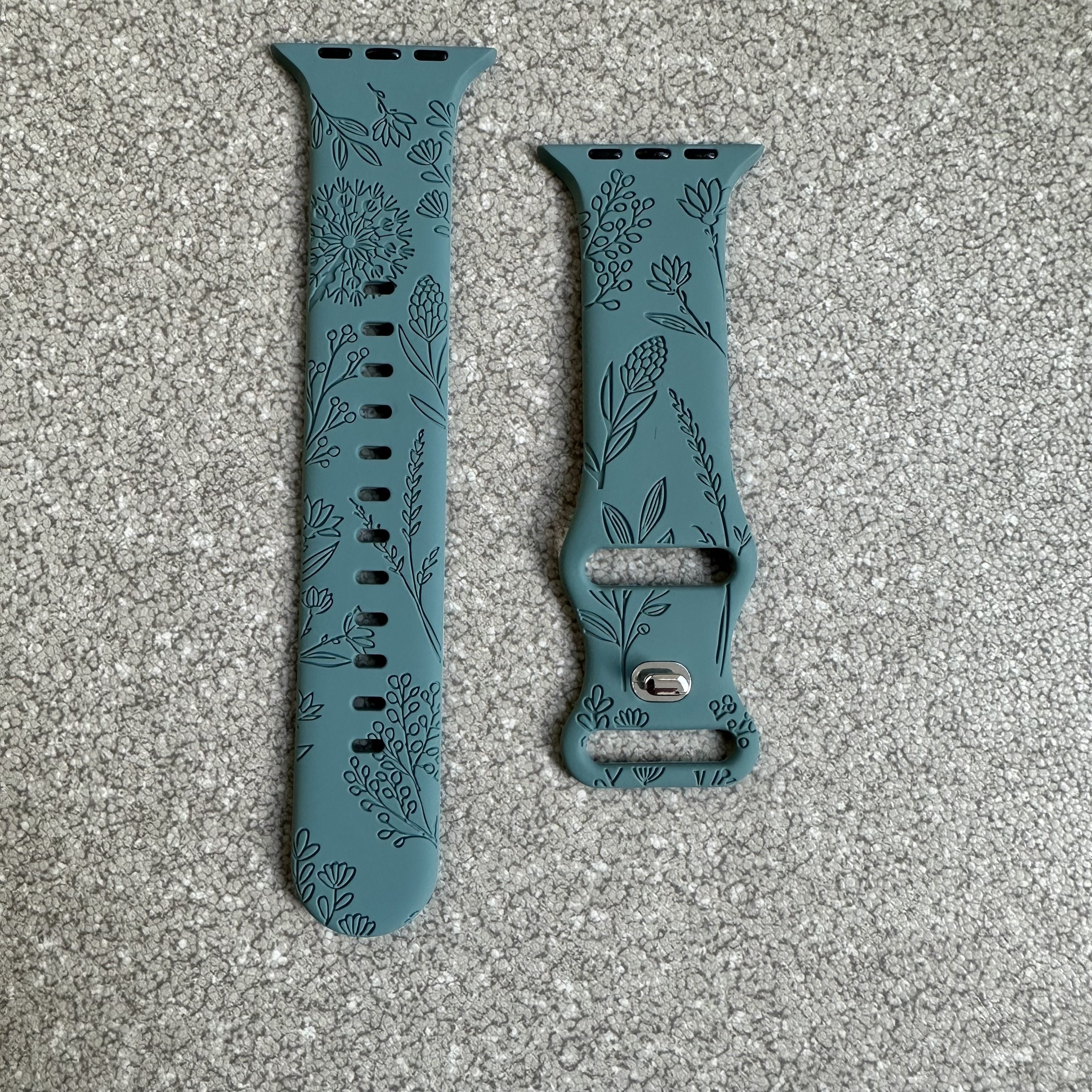 Elegant Floral Silicone Watch Band for Apple Watch Series SE/8/7/6/5/4/3/2/1 Adjustable Skin-Friendly Blue Clasp