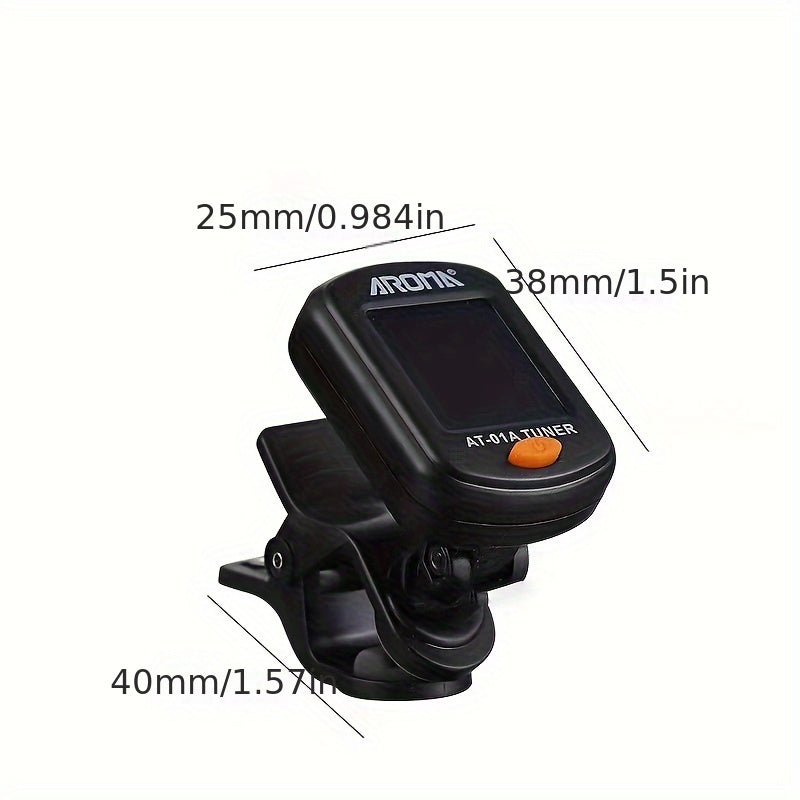 Clip-On Guitar Tuner for Guitar Bass Violin Ukulele Automatic Power-Off Single Button Black