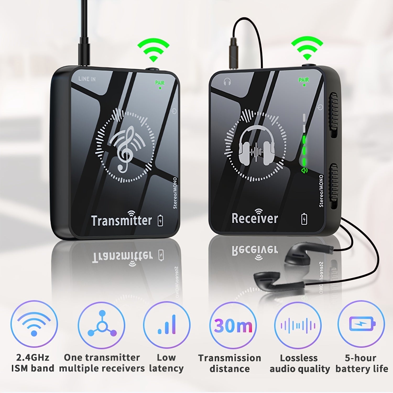 Беспроводная внутрьушная система мониторинга на 2,4 ГГц, без потерь, радиус действия 30 м, перезаряжаемая