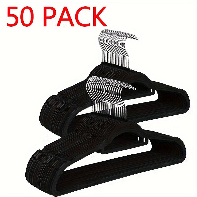 Juego de 50 perchas de terciopelo negro antideslizantes con ganchos giratorios para trajes, vestidos, abrigos