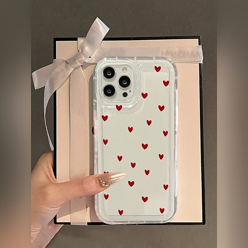 Red Heart TPU Phone Case for iPhone 14 Pro Max with Drop Protection and Minimalist Design