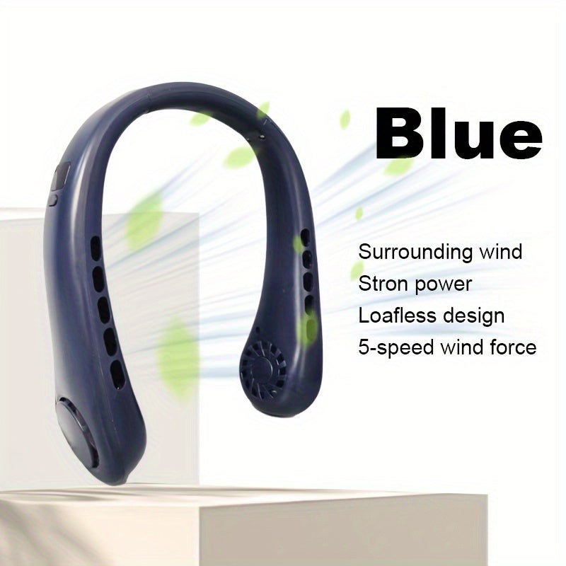 Portable Neck Fan USB Rechargeable Bladeless Personal Cooling Fan with 5 Speeds Adjustable Angle Long Battery Life