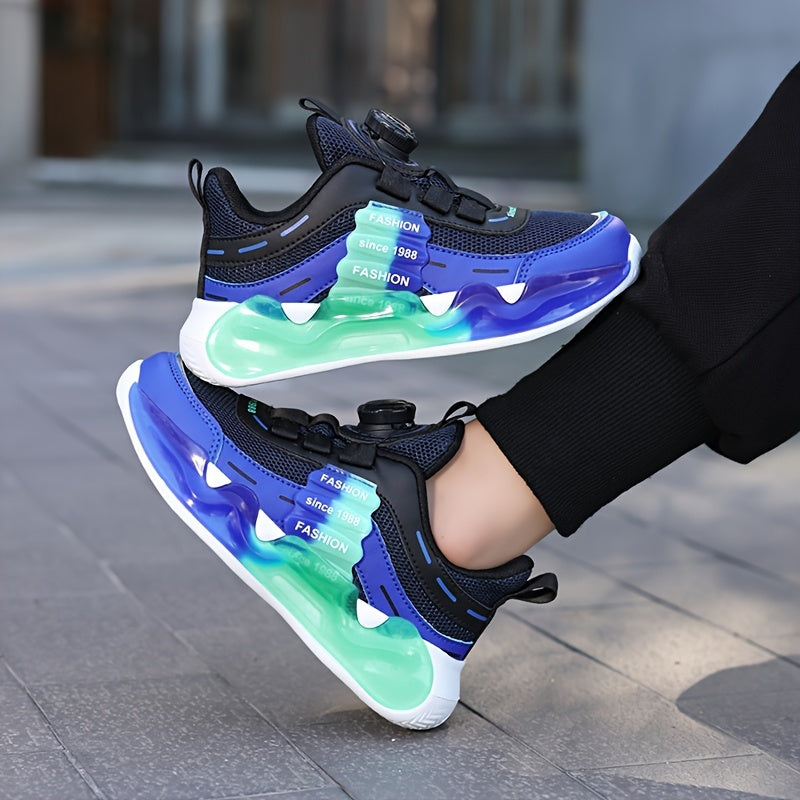 Kids Breathable Mesh Sneakers Low Top with Rotating Buckle Closure for Boys 14 and Under