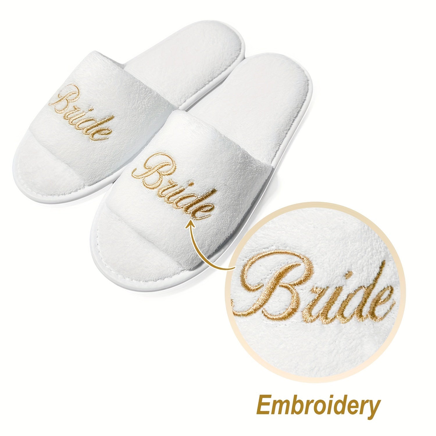 Pink Bridal Party Slippers Open Toe Plush Comfort Flat Shoes Non-Slip Soft Sole