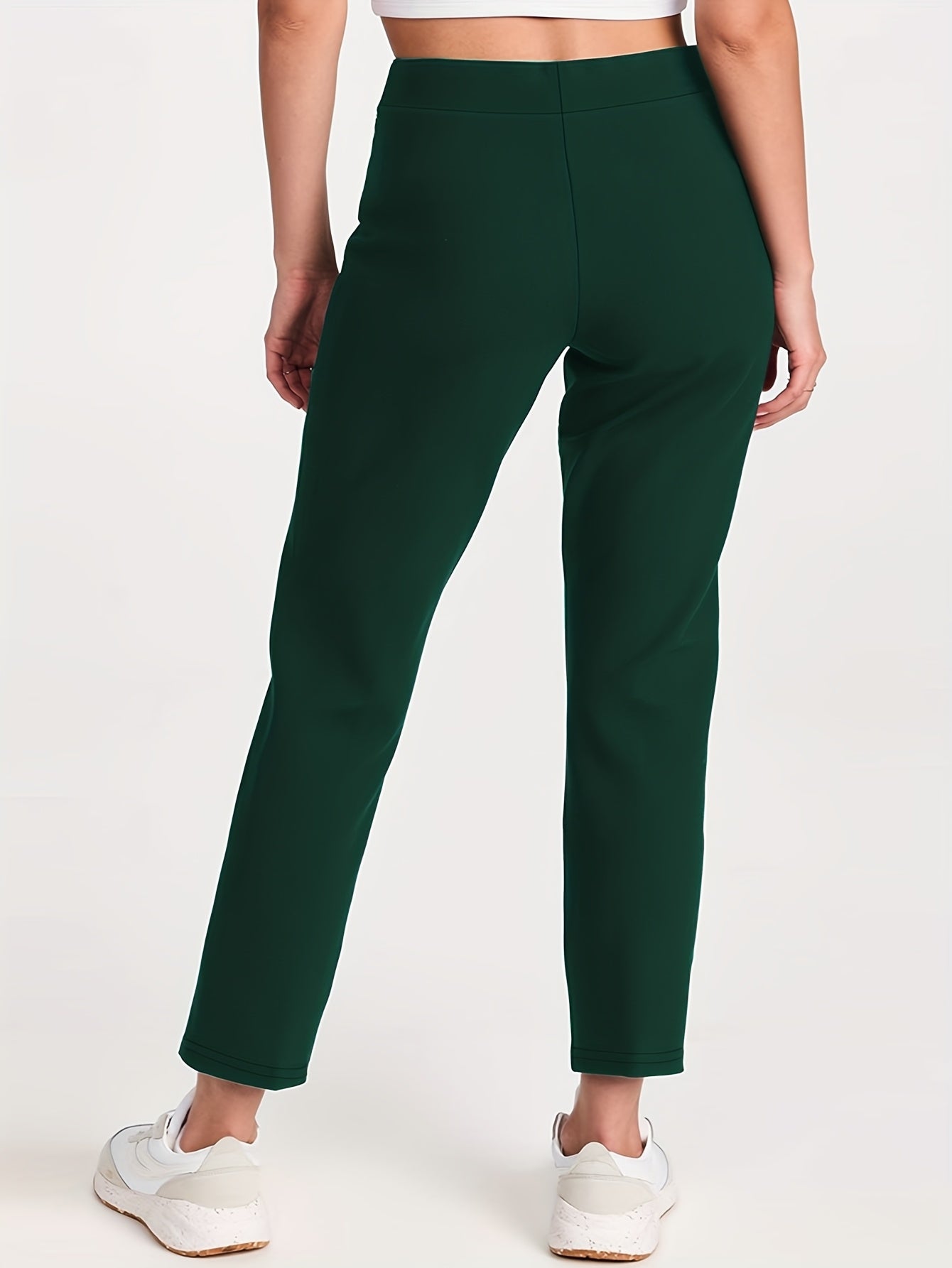 Women's Plus Size Stretch Straight Leg Pants Polyester Blend Casual Solid Color