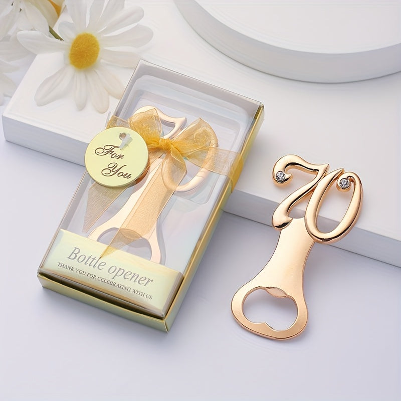 Golden Metal 70th Birthday Beer Bottle Opener for Parties and Celebrations