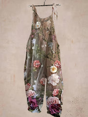 Plus Size Women's Floral Print Overalls Polyester Knit Spring Summer Autumn