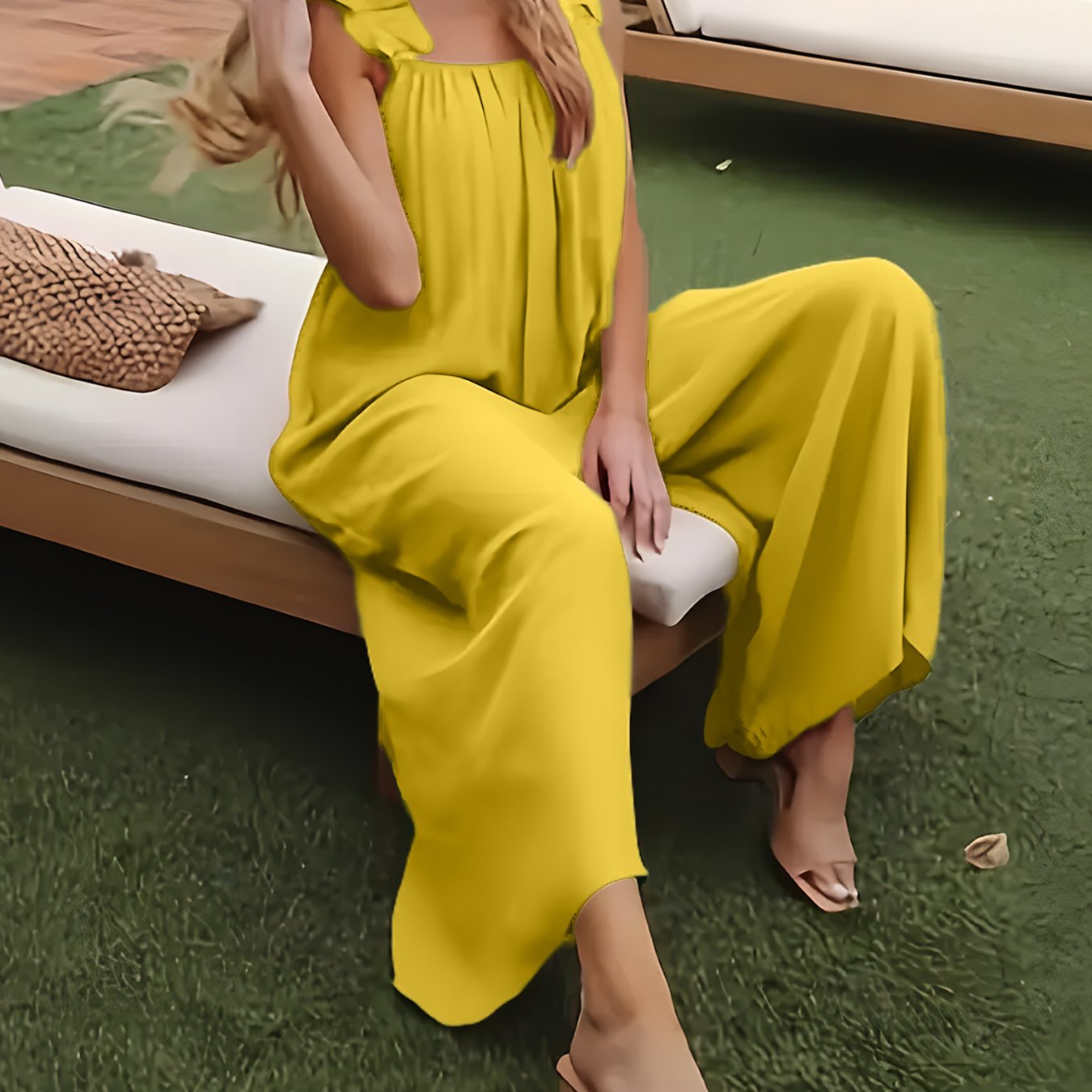 Plus Size Off-Shoulder Ruffle Hem Jumpsuit Sleeveless Wide Leg Casual Vacation Orange