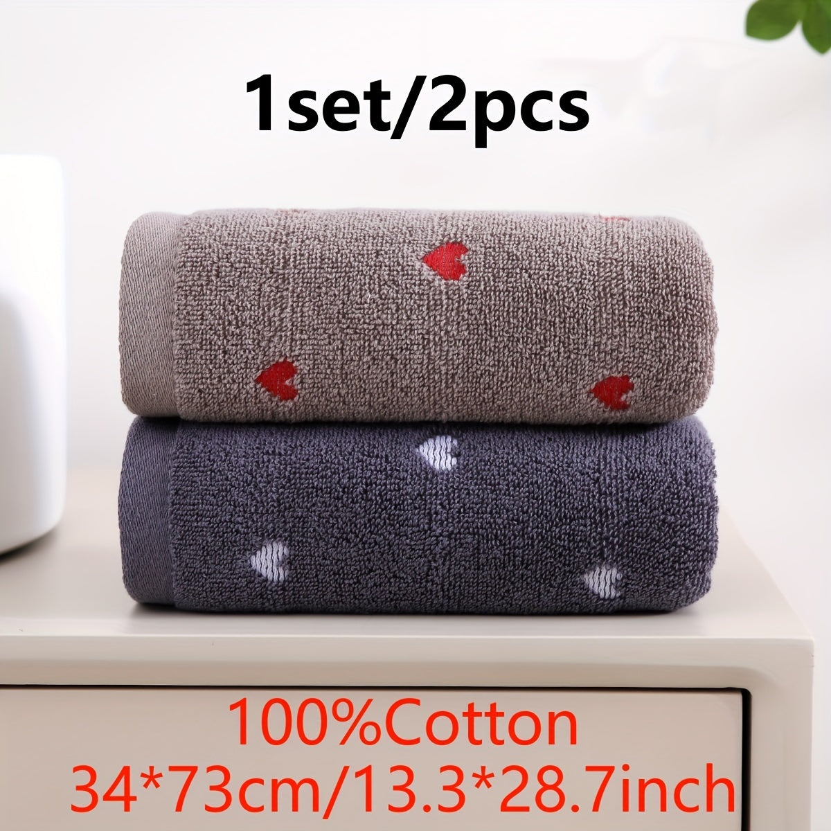 2pcs Heart Embroidered Cotton Hand Towels Soft Absorbent for Bathroom and Home
