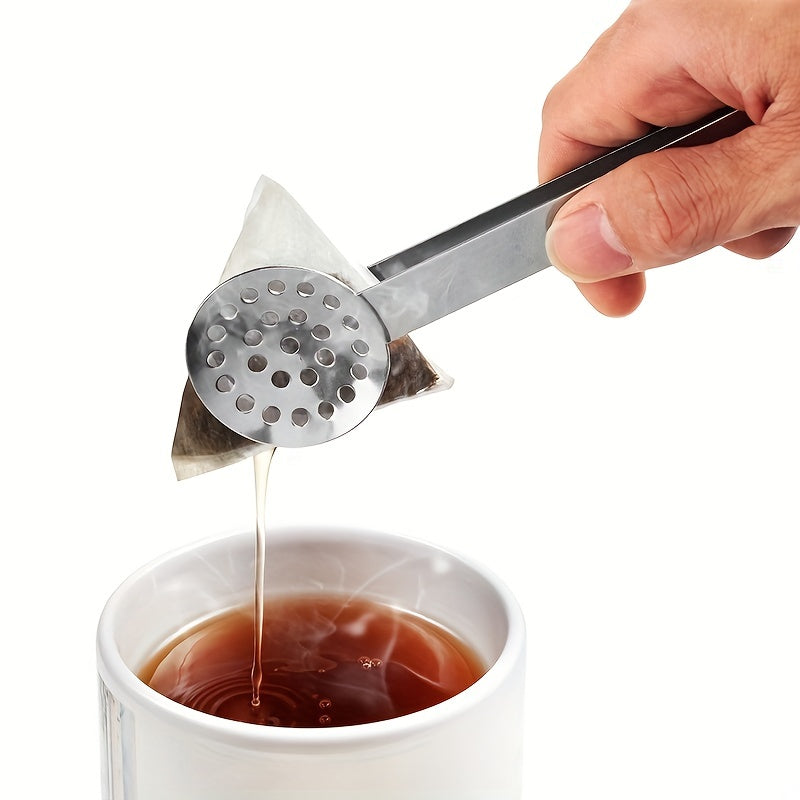 Stainless Steel Tea Bag Squeezer Tongs with Strainer and Solid Plates for Office Camping Home