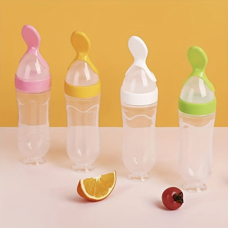 Silicone Baby Feeding Bottle with Spoon for Infants and Toddlers