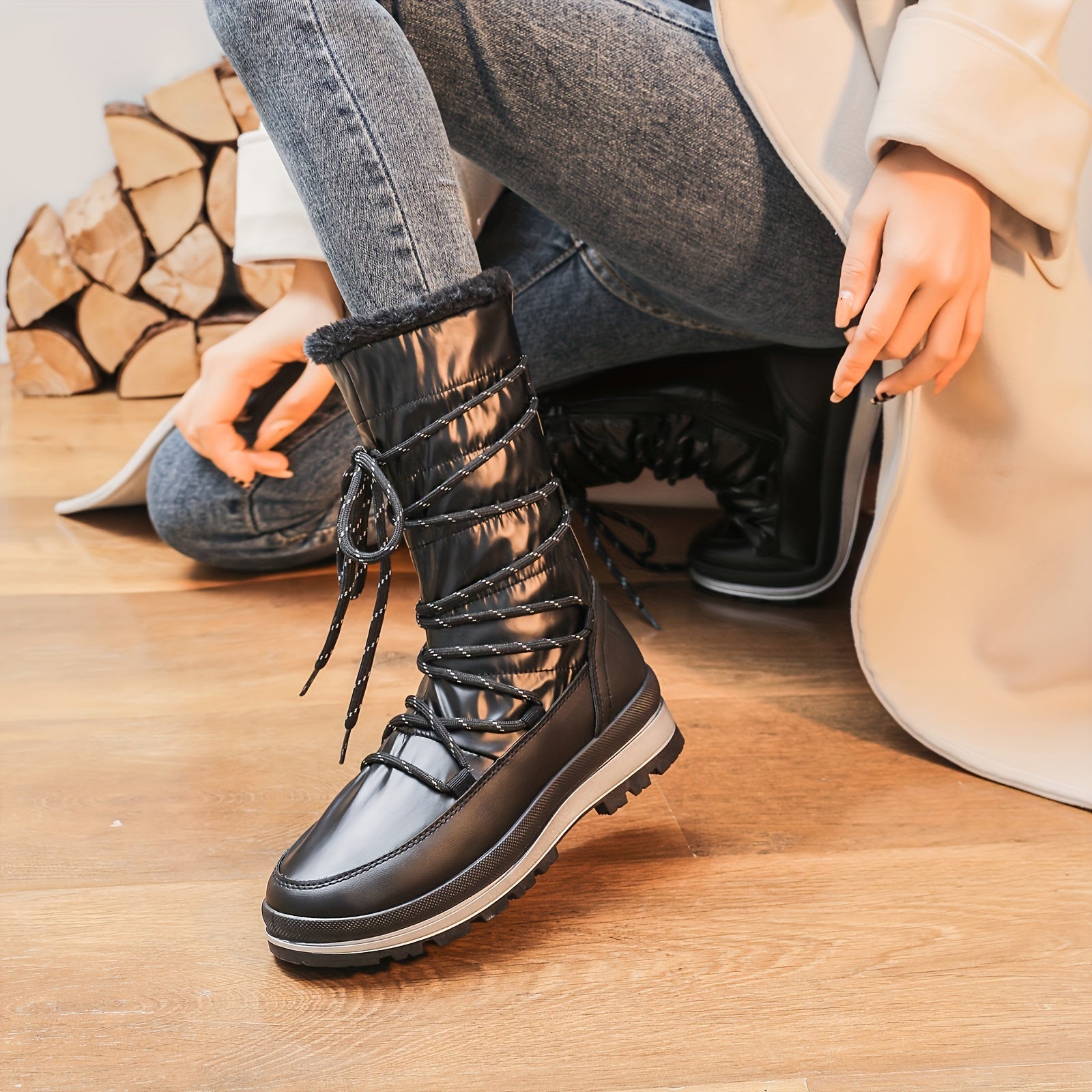Women's Mid-Calf Leather Boots for Fall and Winter