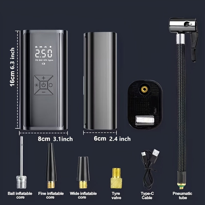 Portable Tire Inflator Pump with Digital Display LED Light USB Rechargeable 150 PSI