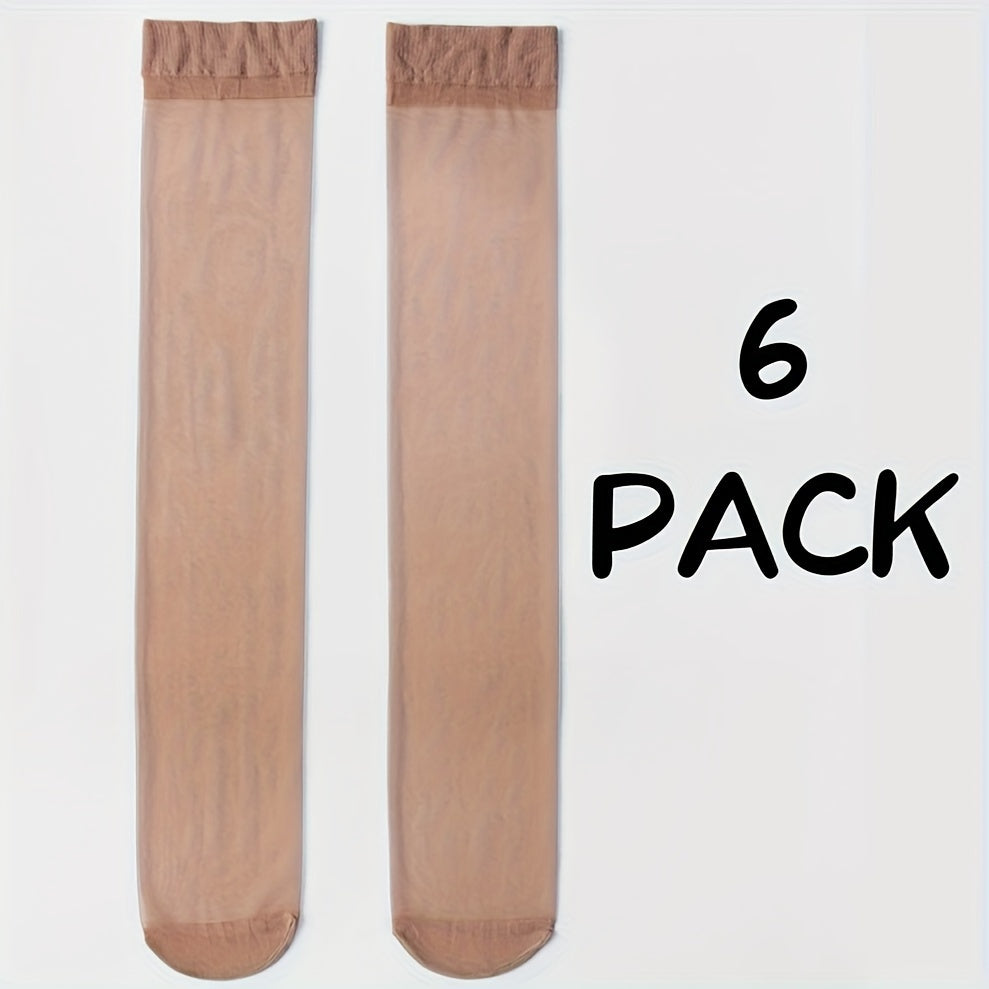 Plus Size Women's Casual Calf Socks Set of 6 Solid Color Knee-High Thin Stretchy Summer Socks