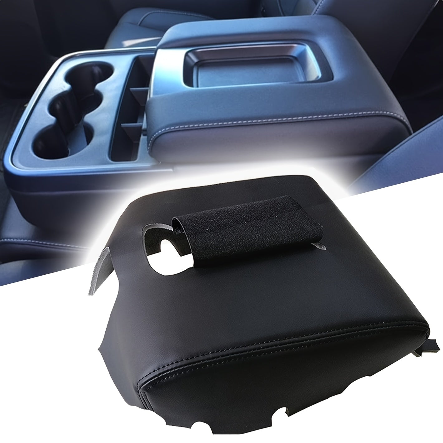 Car Center Console Armrest Cover Black PU Leather Replacement for Pickup Trucks