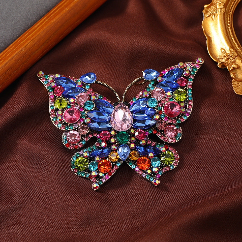 Vintage Rhinestone Butterfly Brooch for Women Elegant Glass Jewelry Accessories