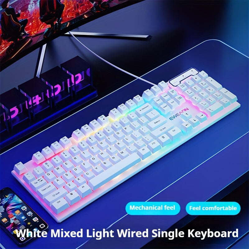 Oq EWEADN GX30Z simli o'yin klaviaturasi, LED kamalak yoritgichli, 104 tugma, mexanik his, raqamli tugmalar, o'yin va ofis uchun Windows noutbuk PC da.