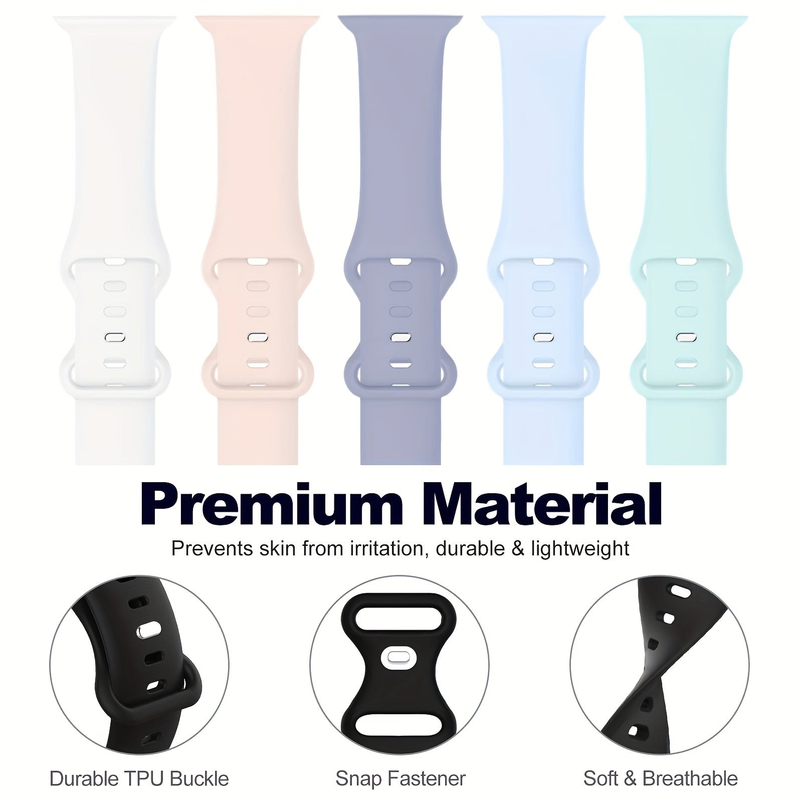 Apple Watch uchun 5 ta yumshoq silikon sport tasmalari to'plami - iWatch Series 9, Ultra, 8, SE, 7, 6, 5, 4, 3 uchun suv o'tkazmaydigan va sozlanadigan bilaguzuklar. 38mm dan 49mm gacha o'lchamlar bilan mos keladi - erkaklar va ayollar uchun ideal sovg'a.