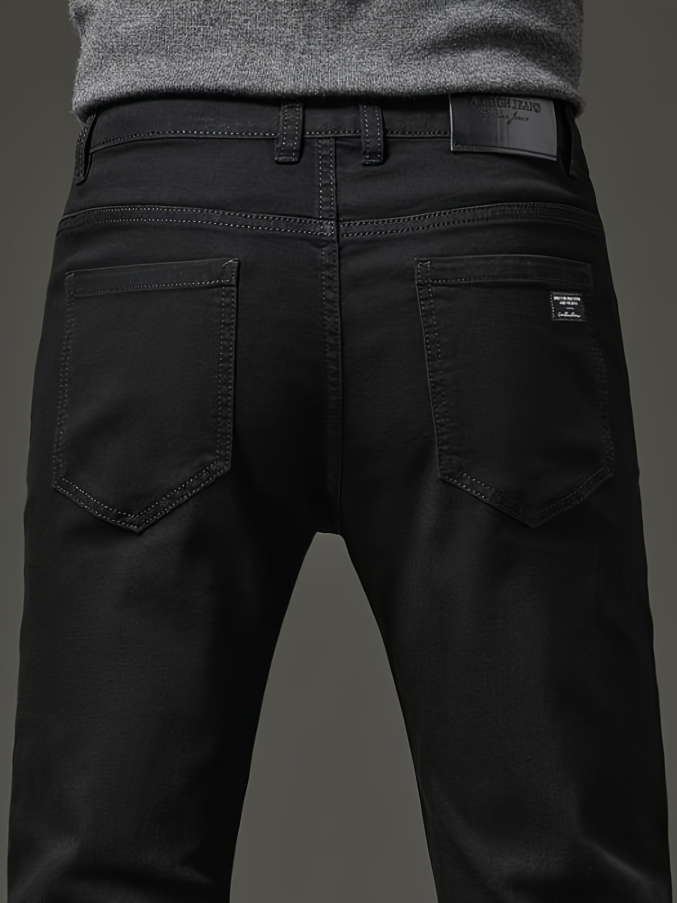 Men's Slim Fit Stretch Denim Jeans Solid Color Mid Waist Casual All-Season