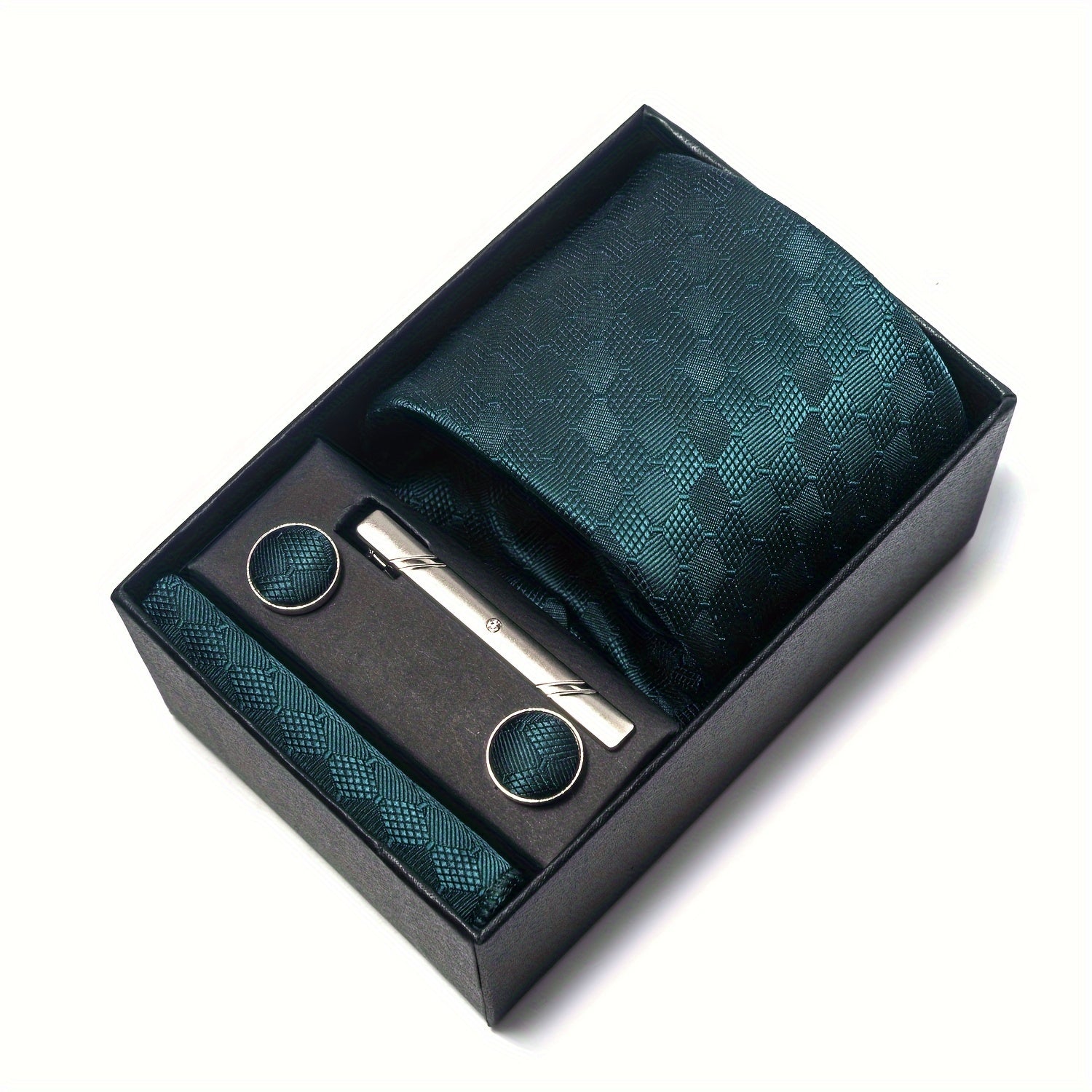 Men's Accessories Set Tie Pocket Square Cufflinks Necktie Gift Box for Celebration