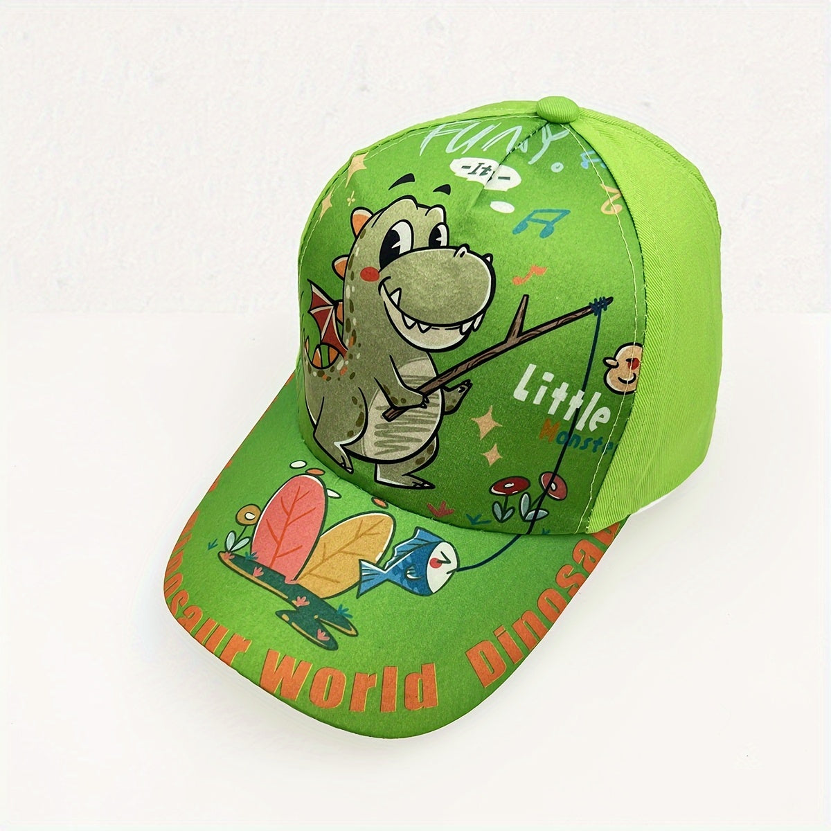 Kids Adjustable Cartoon Dinosaur Print Baseball Cap Lightweight All-Season Fitted for Boys and Girls
