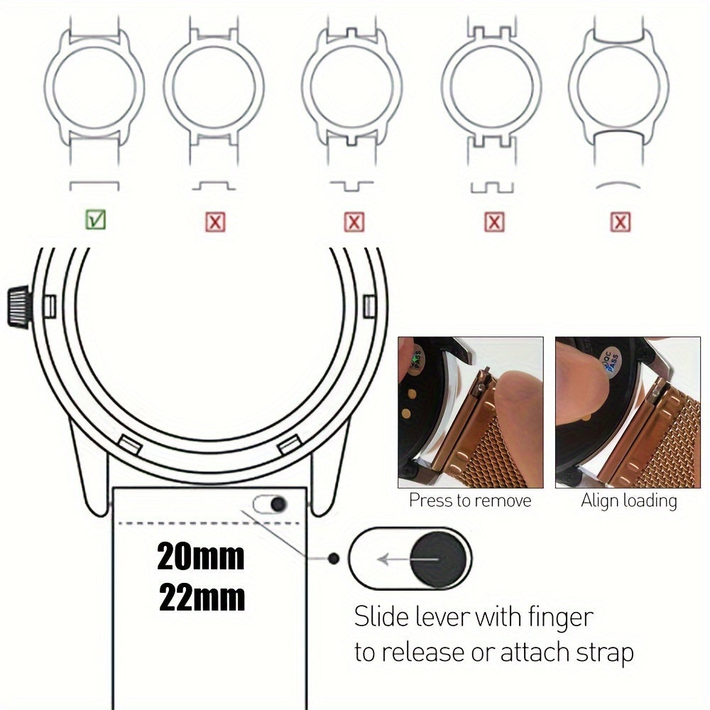 Stainless Steel Mesh Watch Strap 22mm Magnetic Snap Compatible with Samsung Galaxy Watch and Huawei Watch GT Series