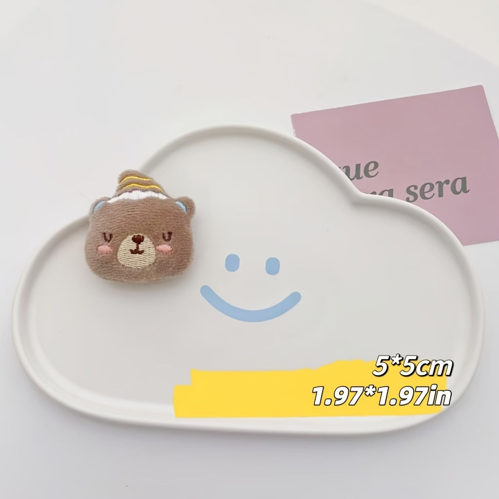 Set of 4 Cartoon Animal Brooch Pins for Women Fabric Rabbit and Bear Accessories for Clothing and Decor