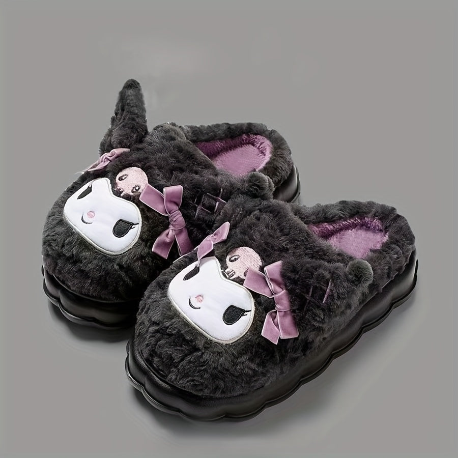 Women's Indoor Casual Slippers with Embroidered Kuromi Design