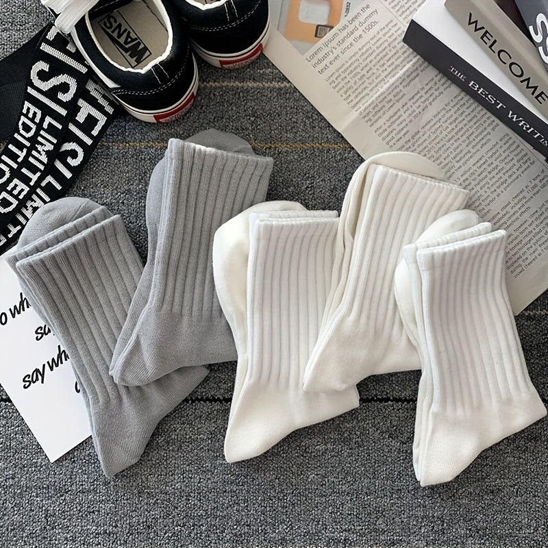 Unisex Crew Socks 5-Pack Breathable Polyester Spandex Solid Color High Waist Sports Style