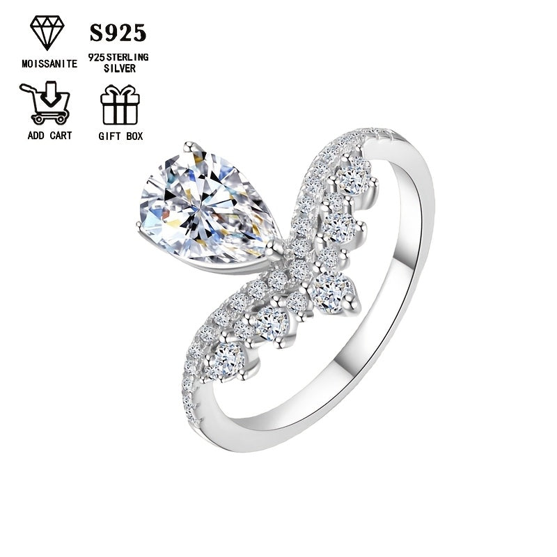 Pear-Shaped 2ct Moissanite Engagement Ring for Her Sterling Silver Wedding Jewelry