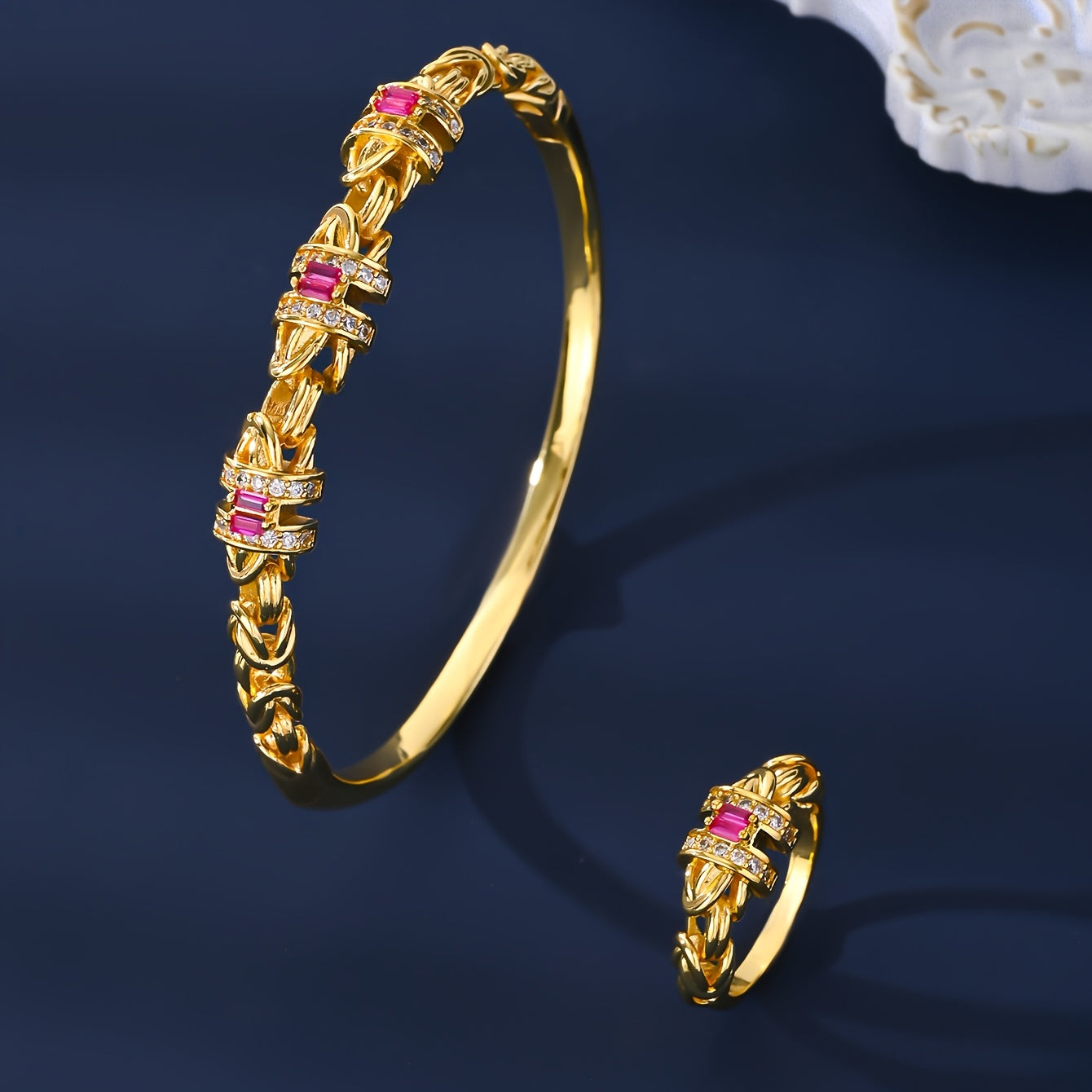 Gold-Plated Jewelry Set with Zirconia Stones for Women 5-Piece Dubai-Inspired