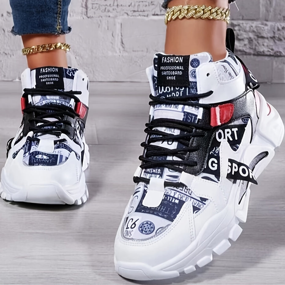 Zapatillas deportivas de caña media con patrón geométrico ligero para mujer
