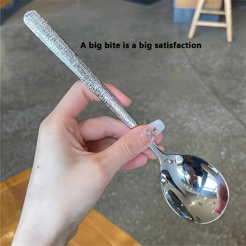 Stainless Steel Hammered Round Head Spoon Kitchen Utensil for Soup Rice Dessert